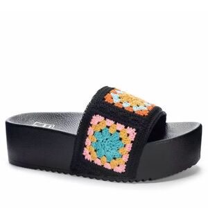 Worble Crochet Black Boho Platform Slide